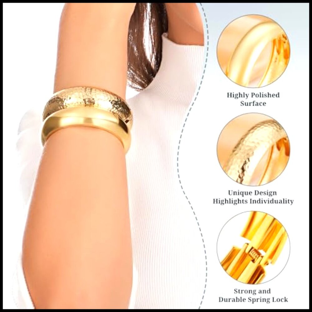 Chunky Gold Cuff Bracelets Set Stackable Statemen… - image 4